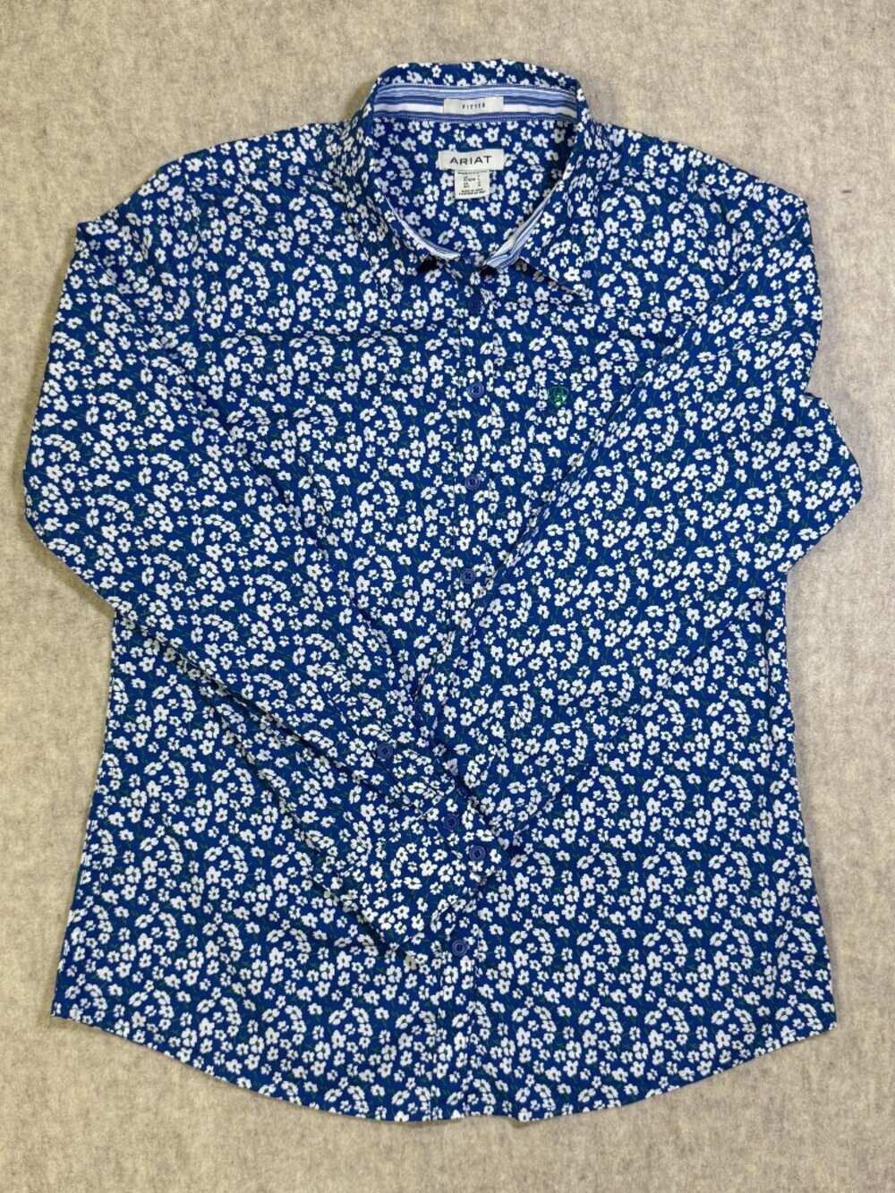 Ariat Women's Fitted Floral Button Down Western Shirt Blue White Size L